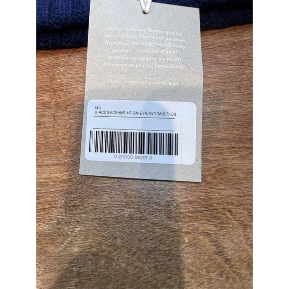 EVERLANE Unisex Striped Cashmere Ribbed Knit Beanie O/S Navy Green White NWT - Picture 5 of 6